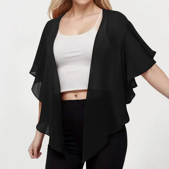 YOUSNH Womens Chiffon Shawl Wraps Open Front Tie Top Cardigan for Evening Dress Gloves for Women Black One Size