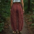 thumbnail image 5 of Lumtrix Women Casual Linen Pants Lightweight Drawstring Elastic Waist Balloon Pants Lounge Beach Summer Trousers with Pockets Light Brown M, 5 of 7