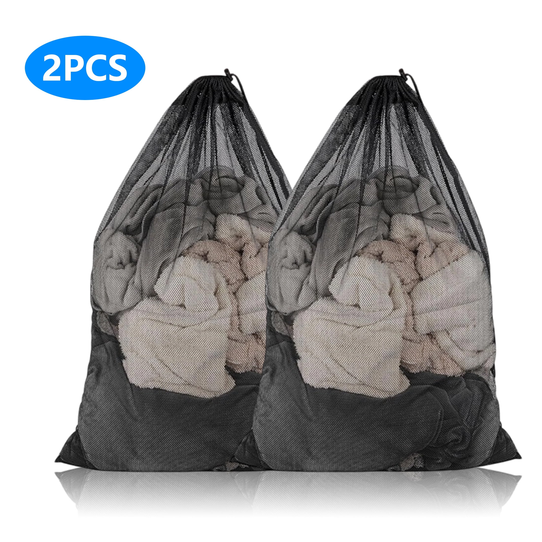 2 Pack Mesh Laundry Bags, 23 x 34 Inches Heavy Duty Mesh Laundry Bag, Large Laundry Drawstring Bag for College, Dorm, Travel, Family and Apartment Dwellers, Black