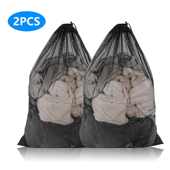 2 Pack Mesh Laundry Bags, 23 x 34 Inches Heavy Duty Mesh Laundry Bag, Large Laundry Drawstring Bag for College, Dorm, Travel, Family and Apartment Dwellers, Black