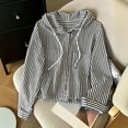 thumbnail image 4 of MaFYtyTPR Women Striped Hoodies Fashion Button Long Sleeve Casual Blouse Sun Protection Hooded Top for Women A-Black L, 4 of 5