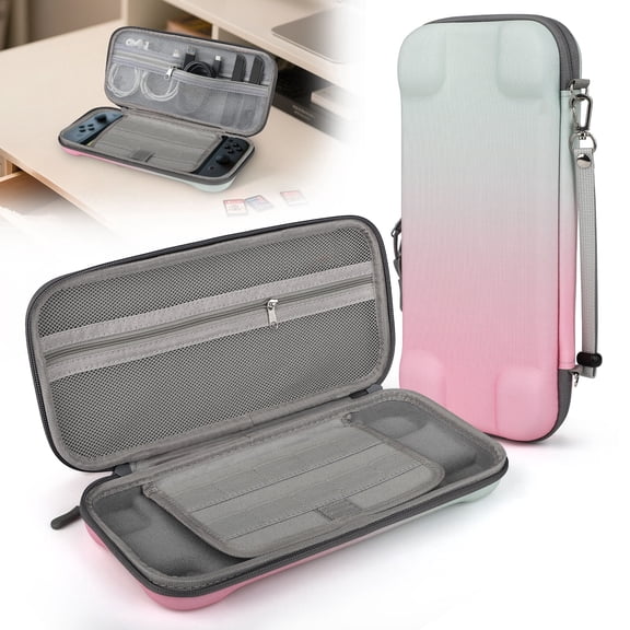 TSV Carrying Case Compatible with Nintendo Switch 2, Slim EVA Hard Shell Travel Protective Case with 10 Game Card Slots, Pink & Green Gradient