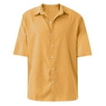 thumbnail image 3 of Huresd Men's Wrinkle Free Untucked Cuban Shirt Business Casual Button Down Tops Short Sleeve Solid Color Shirt Yellow XL, 3 of 4