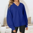thumbnail image 2 of VISALY V Neck Pullover Sweater Tunic Sweatshirt Oversized Sweatshirt Casual Fleece Pullover Sweaters Cute Long Sleeve Shirts Tops Baggy Sweaters Basic Tops Athletic Sweatshirts Blue L, 2 of 6