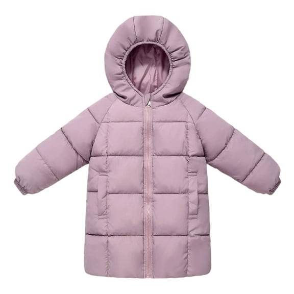 HNMKIU Girls Long Coat Winter Warm Thickened Down Jacket with Hood Winter Coats for Girls for Cold Weather Outdoor Activities 2-10 Years Light Purple,5-6 Years