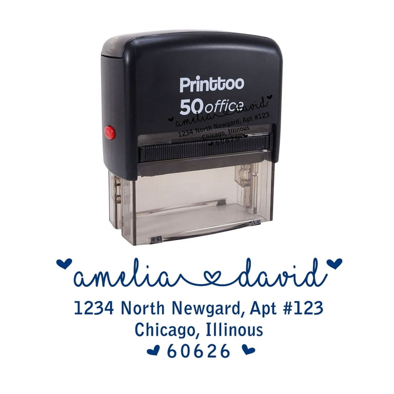 Printtoo Personalized Blue Self Inking Address Stamp Custom Wedding Favor  Rubber Stamper -68 x 30 mm 