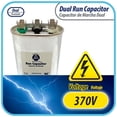 thumbnail image 3 of Appli Parts Dual Run Capacitor for ac 25+5 Mfd uF (microfarads) 370VAC CBB65 Oval Universal fit for hvac and other applications 2-3/4 in Wide 1-3/4 in Depth 4-1/8 Height CON-25/5-370, 3 of 7
