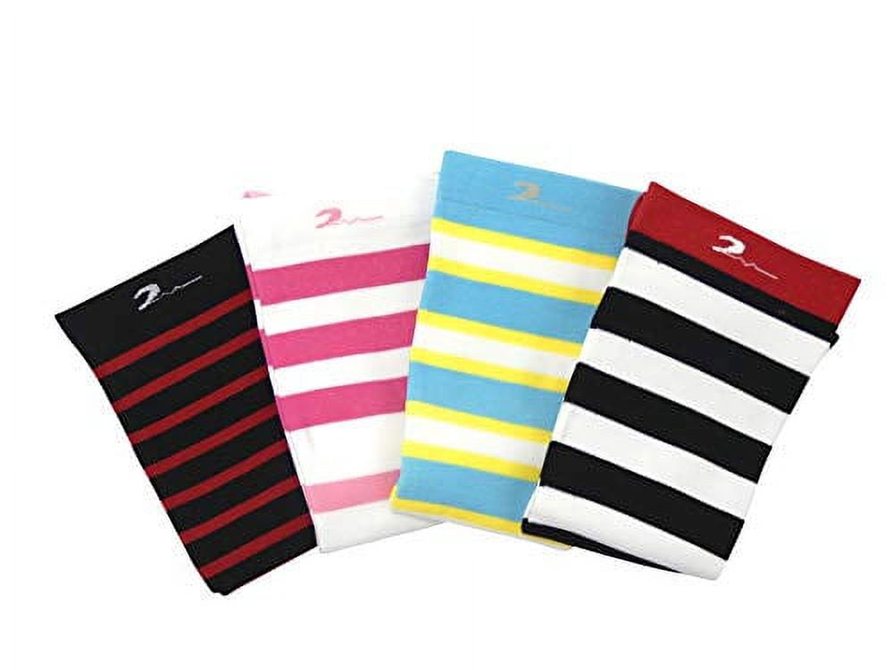 4 Pair Extra-Soft Colorful Moderate Graduated Compression Socks 15-20 mmHg. Nurses, Running, Travel, Knee-High Mens & Womens Comfort Blend. Stylish Knee-High Designs. Multi-color Stripe. Small/Medium