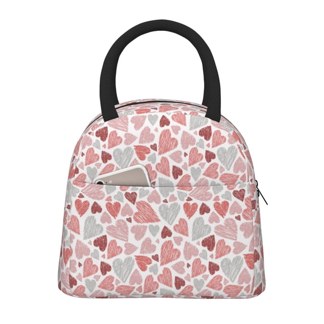 Balery Hand Drawn Hearts Bolsa de Almuerzo para Mujeres, Caja de Almuerzo, Bolsa de Almuerzo Pequeña Impermeable, Tote de Almuerzo Reutilizable con Gran Capacidad