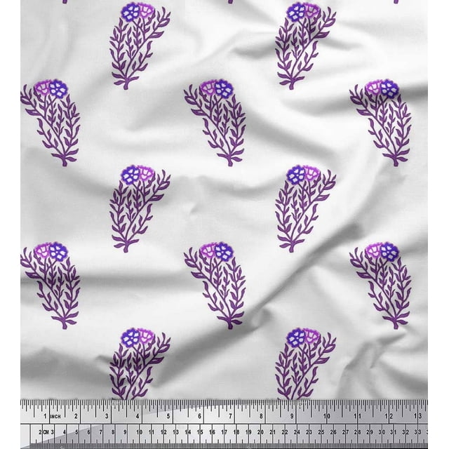 Soimoi Polyester Crepe Fabric Leaves & Floral Block Decor Fabric Printed Yard 52 Inch Wide