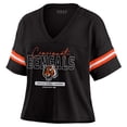 thumbnail image 2 of Women's WEAR by Erin Andrews Black Cincinnati Bengals Color Block Boxy Modest Crop V-Neck T-Shirt, 2 of 4