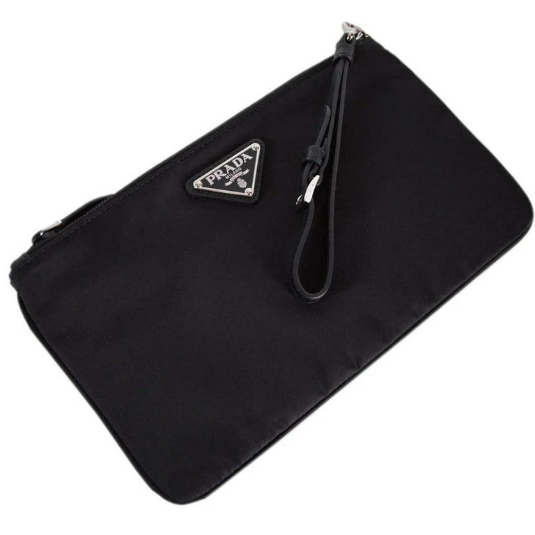 New Prada Black Tessuto Nylon Pouch Prada Logo Wristlet Clutch Bag 1NH545 