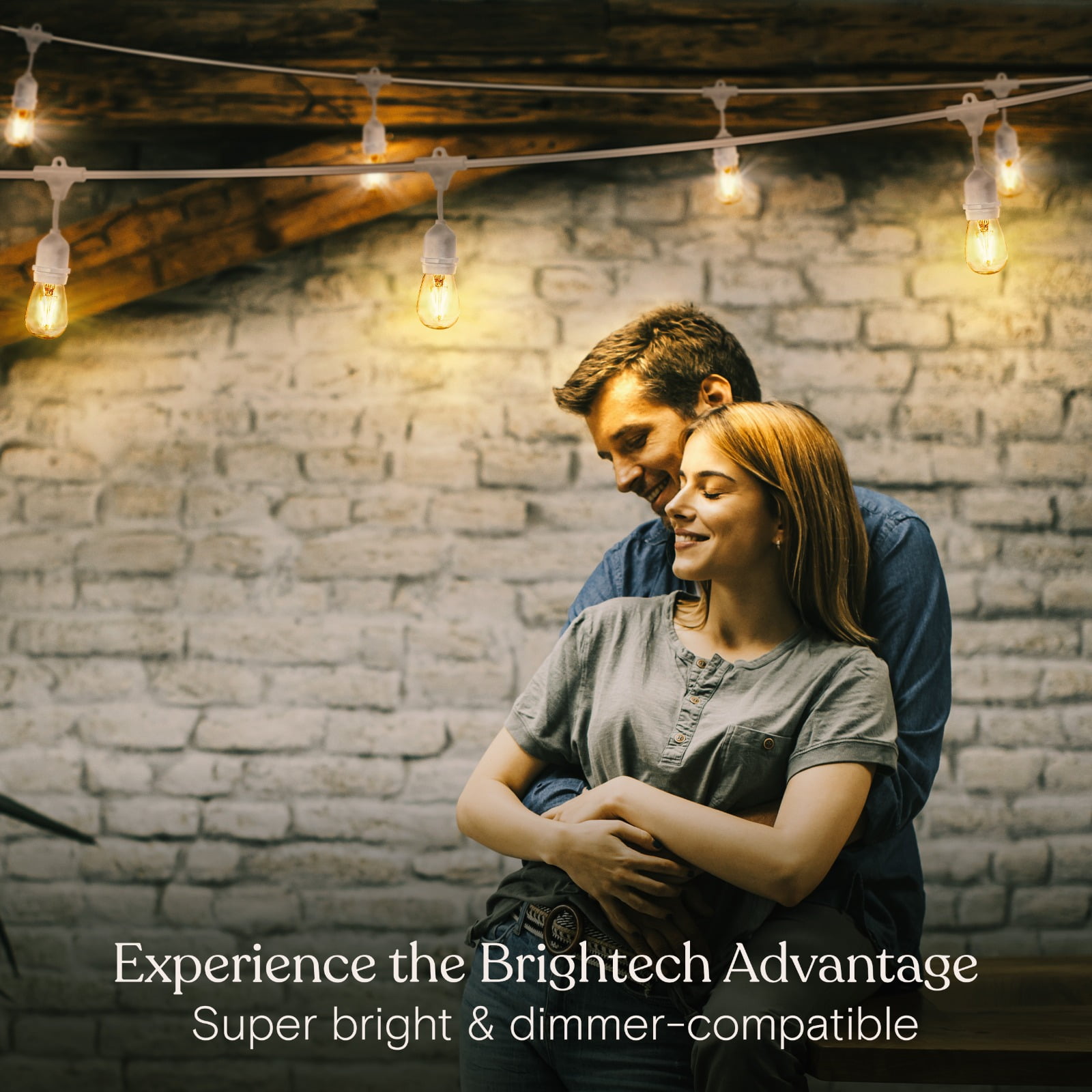 Brightech Ambience Pro LED Outdoor String Lights 48 ft, Waterproof Shatterproof 2W Dimmable Edison Bulbs for Patio, Backyard, Porch, 2700K Soft White, White Cord