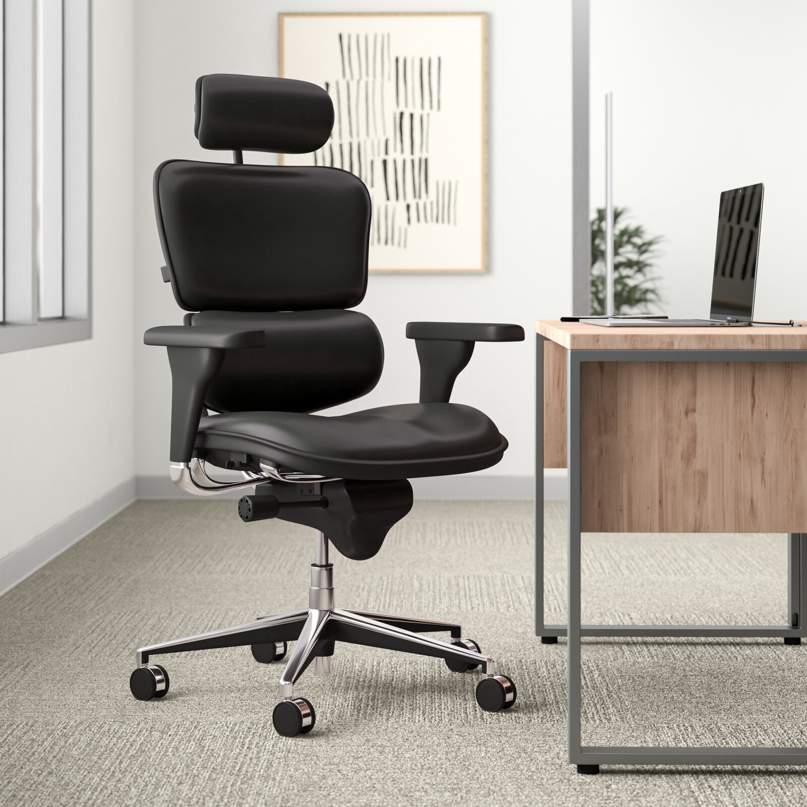 Beckson Ergonomic Leather Task Chair, Back Angle Adjustment, Tilt Lock