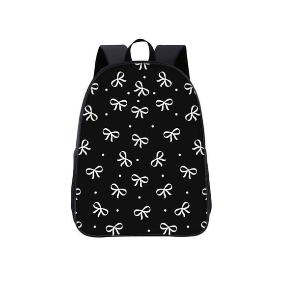 FUZHIQ Bow School Backpack for Ages 6-12 Dual Front Pockets Breathable Padded Straps Sweet Style Student Bookbag, Black
