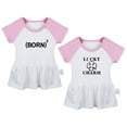 thumbnail image 1 of Pack of 2, Lucky Charm & Born Again 2 Funny Dresses For Baby, Newborn Babies Skirts, Infant Princess Dress, Toddler Frocks (Pink Raglan Dresses, 0-6 Months), 1 of 5