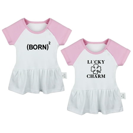 

Pack of 2 Lucky Charm & Born Again 2 Funny Dresses For Baby Newborn Babies Skirts Infant Princess Dress Toddler Frocks (Pink Raglan Dresses 18-24 Months)