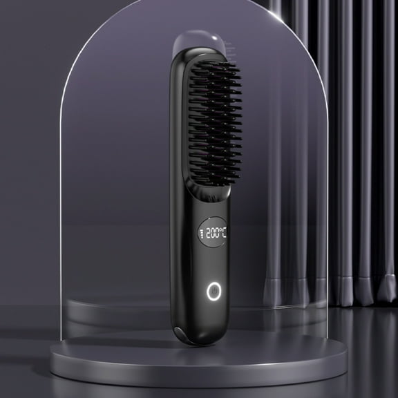 2025 New Wireless Ceramic Heated Hair Brush with LCD Screen - USB Rechargeable Portable Straightening and Curling Comb for Effortless Styling