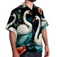 thumbnail image 2 of Swan Men's Short Sleeve Hawaiian Poplin Shirt - Casual Printed Button Down Summer Beach Shirt for Men, 2 of 6