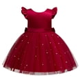 thumbnail image 2 of Huowey Girls Tutu Sequins Dress Ruffle Sleeve Solid Color Glitter High Waist Tulle Long Dresses Party Formal Elegant Wedding Birthday Gowns,Red,6-7 Years, 2 of 6