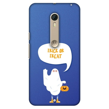 Motorola Moto X Style Case, Motorola Moto X Pure Edition Case - Trick Or Treat - White Ghost,Hard Plastic Back Cover, Slim Profile Cute Printed Designer Snap on Case with Screen Cleaning