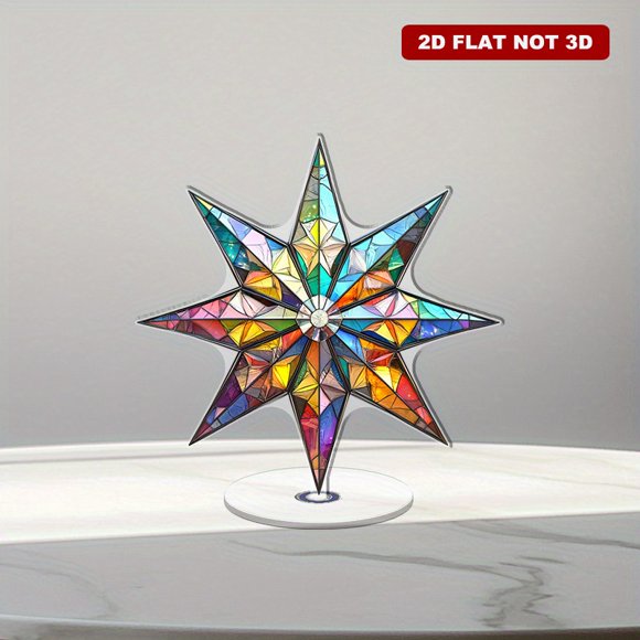 Rotating acrylic display featuring a colorful shuriken icon with bright colors, sparkling effects, and high-resolution details on a white background