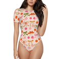 thumbnail image 2 of Goofa Cherries And Bows Printed Women Rash Guard Short Sleeve,Tummy control Swimsuit Surfing Swimsuit Bathing Suit One Piece Swimsuit UPF 50-Medium, 2 of 9