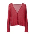 thumbnail image 2 of Vmvidoty Women's Long Sleeve Loose Cardigan Sweater Lightweight Open Front Dressy Causal Shrug Spring Fashion Red L, 2 of 5