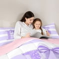 thumbnail image 4 of Erosebridal Girls Purple Bow Letter Monogrammed B Twin Bedding Sets 7-Piece,Bling Glitter Print Geometric Stripes Bedding Comforter Set For Children Teens,Pink Reversible, 4 of 6