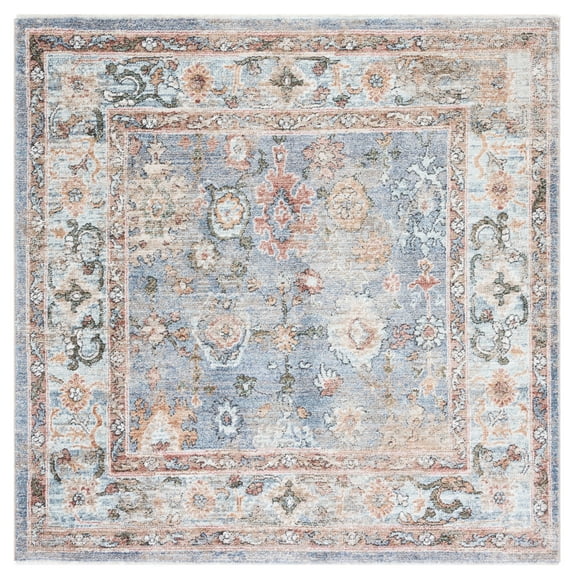 SAFAVIEH Jasmine Ellie Floral Area Rug, Blue/Gold, 5'3" x 5'3" Square