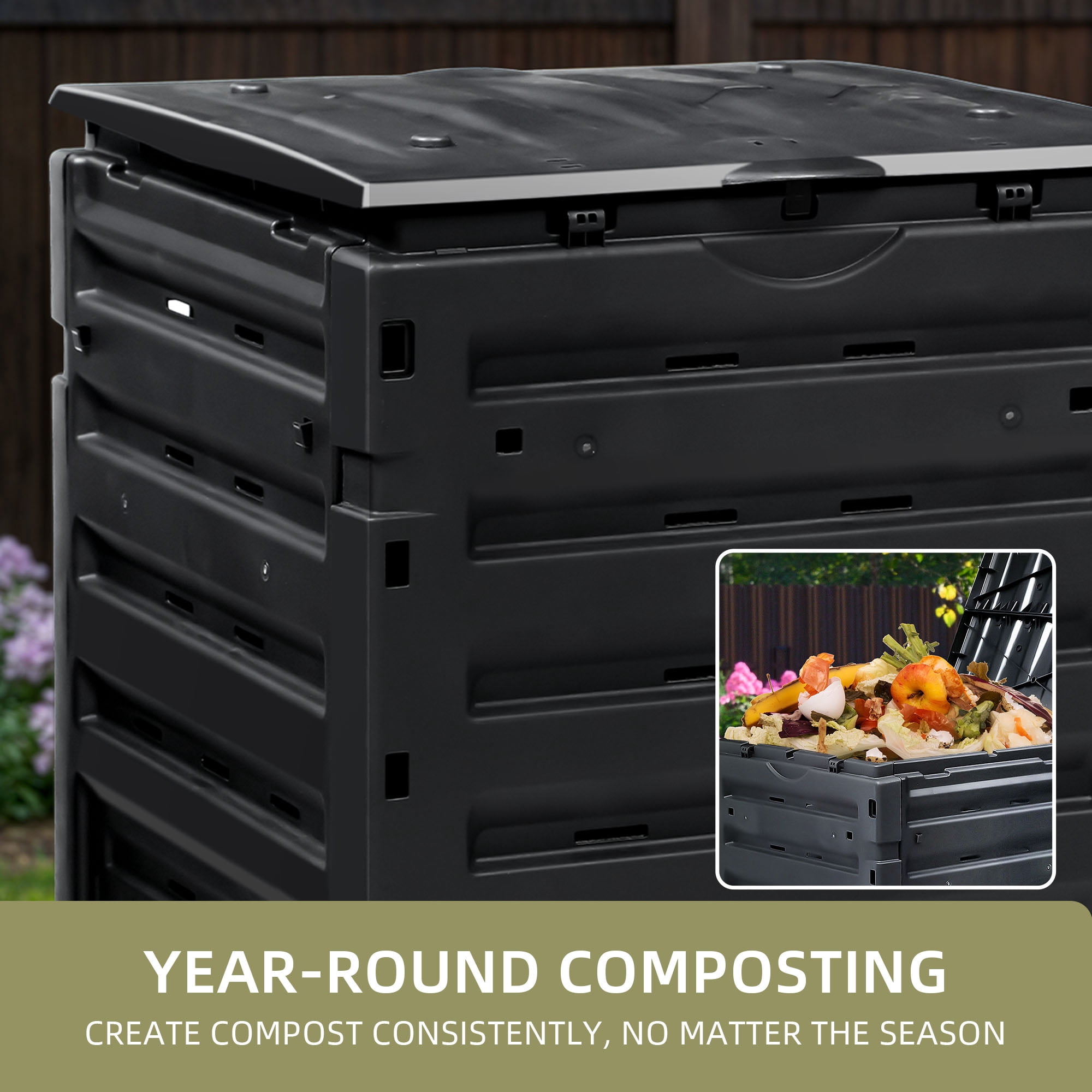 Uforic 120 Gallon Outdoor Compost Bin 450L Large Composter with Snap-On Lid & Aeration System, Lightweight Garden Compost Barrel Tumbler for Yard Lawn, Easy Assembly