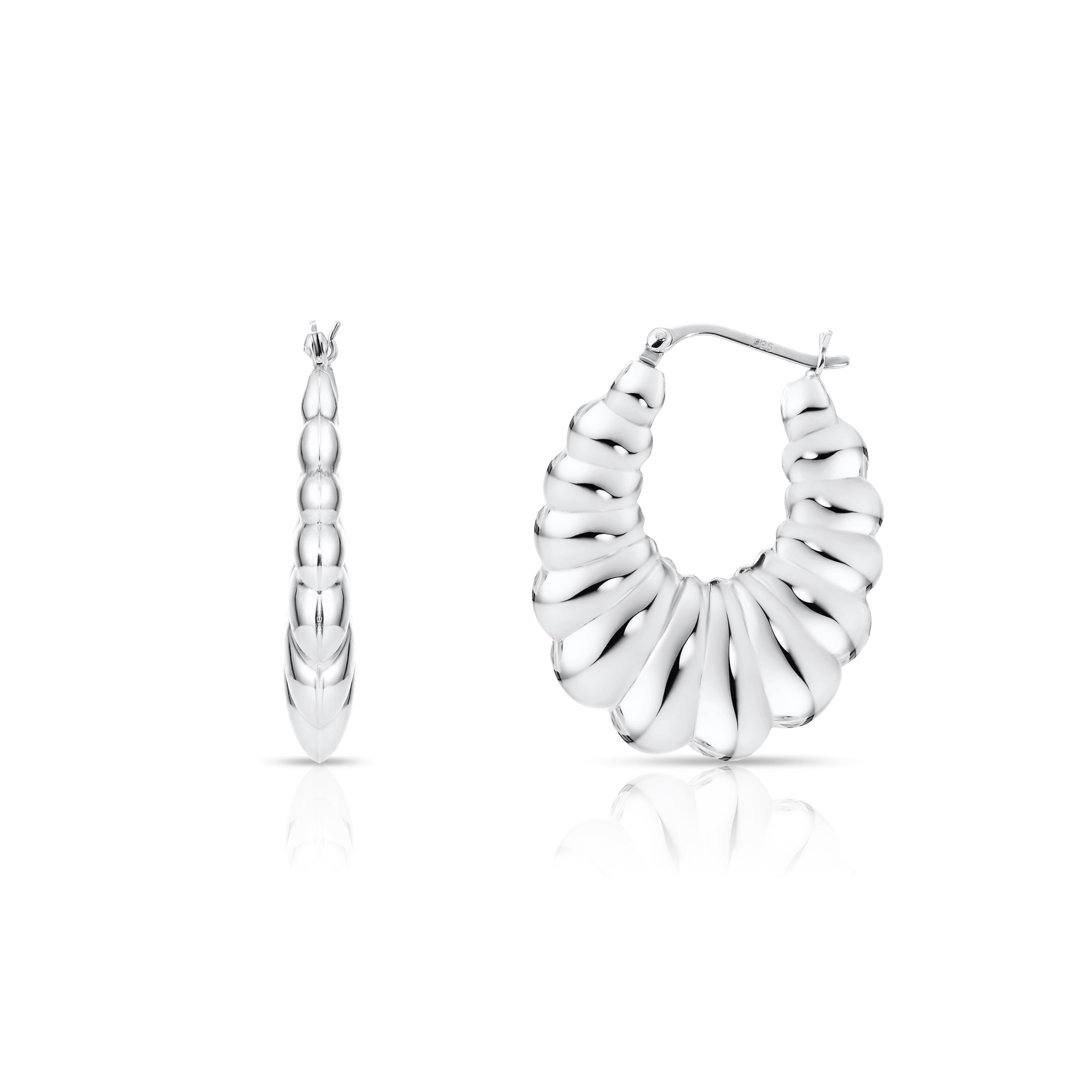 Tilo Jewelry 925 Sterling Silver Shrimp Oval Hoop Earrings for Women & Unisex | 35mm - 1.38 Inch