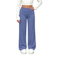 thumbnail image 2 of XRoczxe Girls Solid‑Color Wide‑Leg Casual Pants, Elastic Waist Lightweight Straight‑Leg Sports Trousers For Autumn Daily Outfit|Drak Blue, 2 of 9