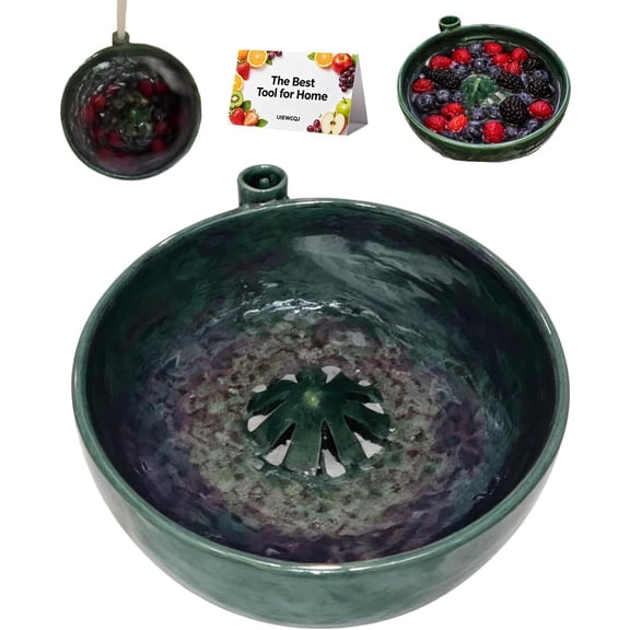 EVHRZN Self Spinning Berry Washing Bowl Ceramic, Automatic Berry Wash Bowl, Fruit and Vegetable Washer with Drain, Fruit Washer Spinner Bowl Quickly Wash, Multipurpose Basket for Kitchen