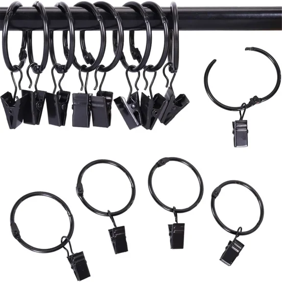 Curtain Clip Rings, 1.5 Inch, Openable Metal Hooks for Drapery. Rustproof finish for window rods