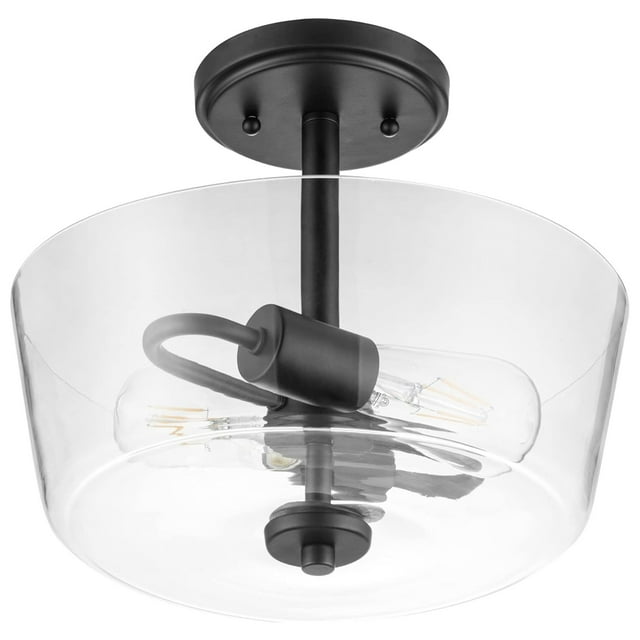 Prominence Home 2 Light Ceiling Fixture Clear Glass Indoor Lighting, 13" Viktoria, Black