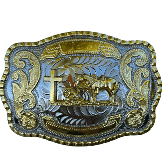 GIST Solid Bronze Ornate Western Belt Buckle with Vintage Gold & Silver Finish $_57.PNG?set_id=880000500F main image 3