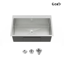 Cozy 30"x19" Stainless Steel Kitchen Sink, Single Bowl, Overmount Handmade Sink in Black, with US Standard Drain and Hook SS-BR02D-301908-A