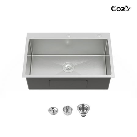 Cozy 30"x19" Stainless Steel Kitchen Sink, Single Bowl, Overmount Handmade Sink in Black, with US Standard Drain and Hook SS-BR02D-301908-A