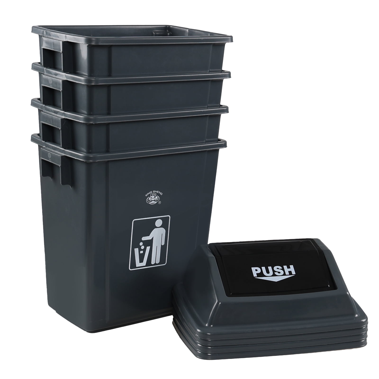 Parlynies 4-Pack 8 Gallon Kitchen Trash Can with Swing Lid, Plastic Kitchen Garbage Can, Gray