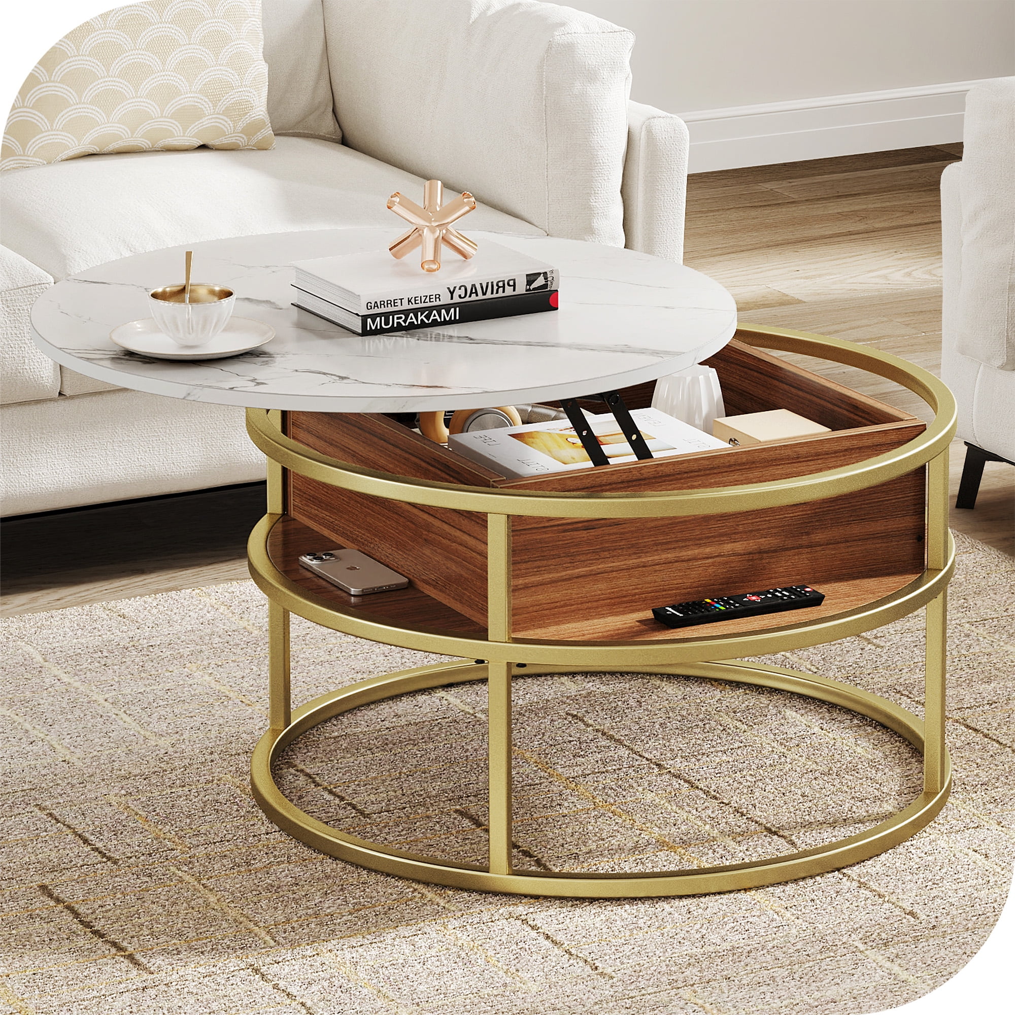 YITAHOME Round Lift Top Coffee Table, Coffee Tables with Living Room
