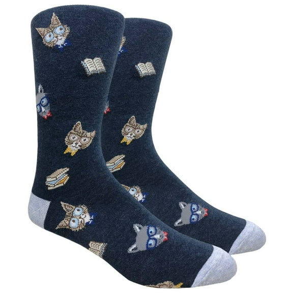 Urban-Peacock Men's Novelty Fun Socks - Curious Cat - Navy
