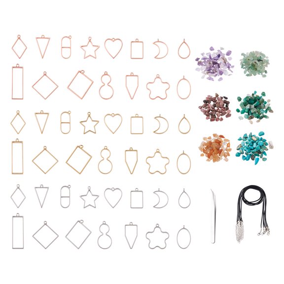 DIY UV/Epoxy Resin Pendant Necklace Making Kits include Alloy Open Back Bezel PendantsWaxed Cord Necklace Making Mixed Color 132x9.6x2mm