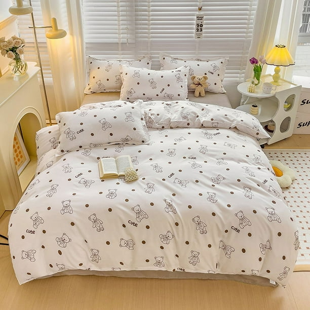 Juego de cama de cuatro piezas de algodón cepillado Aloe simple para hombre, juego de sábana y edredón de tres piezas a cuadros a rayas