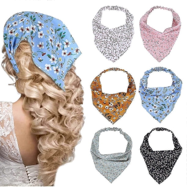 6 Pcs Floral Head Kerchief Headband Chiffon Hair Bandanas Elastic Hair Band Scrunchies Boho Hair Scarf Hairbands Cute