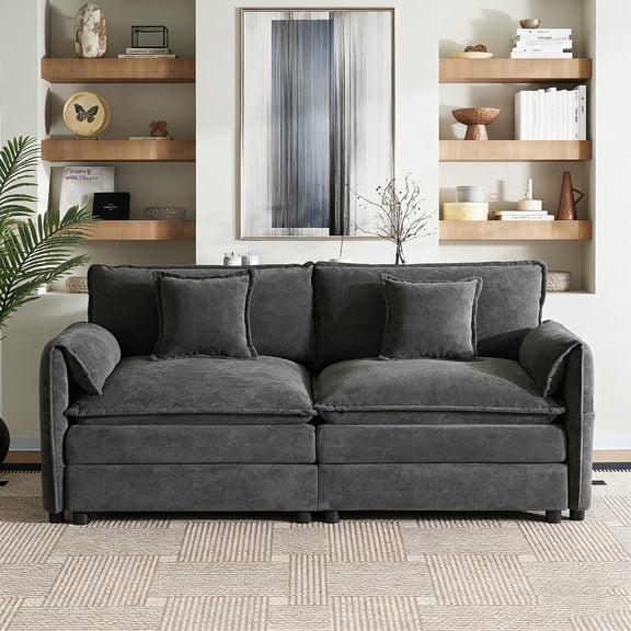 Oversized Chenille Loveseat Sofa, Oversized 2-Seater Small Cloud Couch, Modern Comfy Deep Seat Love Seat for Living Room Bedroom Office Apartment,DIY Combination (Gray)