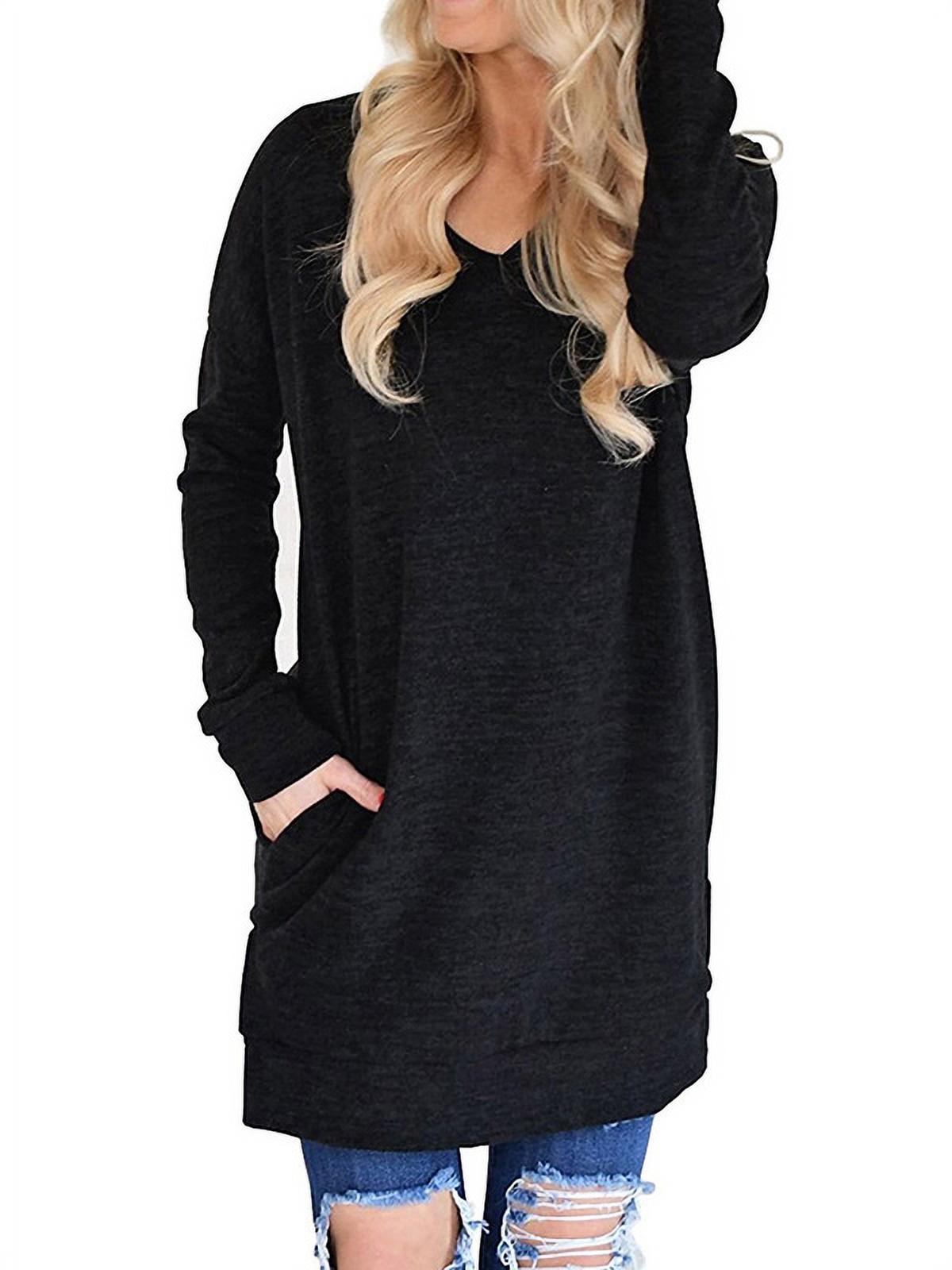 Women V-Neck Long Sleeves Pure Color Pocket Top - image 3 of 6