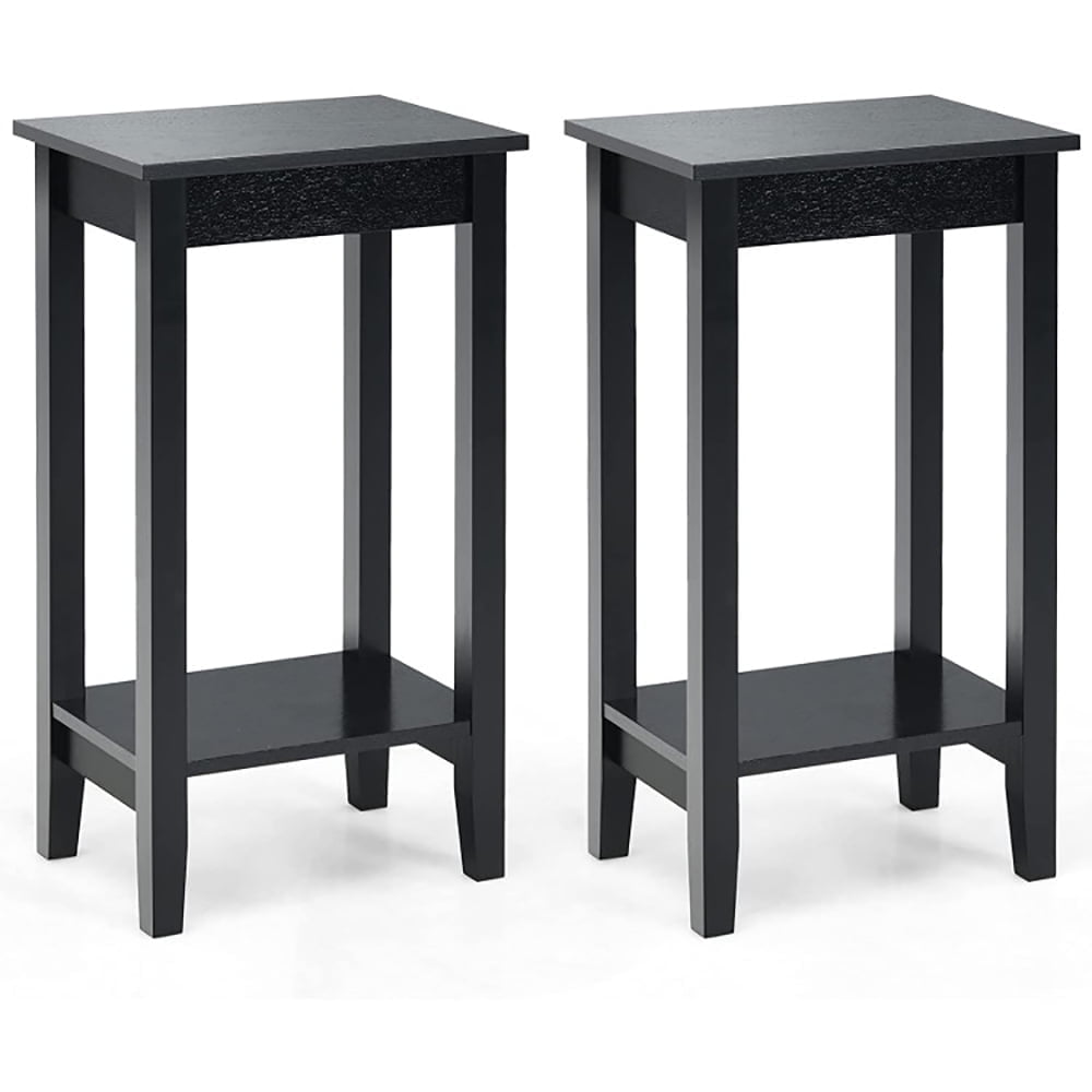 Demi Bonn Set of 2 Versatile 2-Tier End Table with Storage Shelf, Sofa Side Table, Bed Side Table, for Living Room, Bedroom, Black