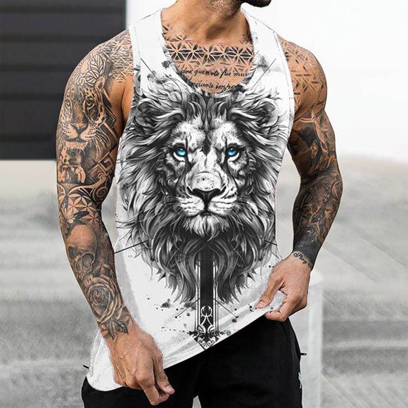 Weiqiqre Débardeur pour Hommes Gilets Imprimés Décontracté Sans Manches Col Rond T-shirt Débardeurs Idéal pour Gym & Été, Taille P-4TG