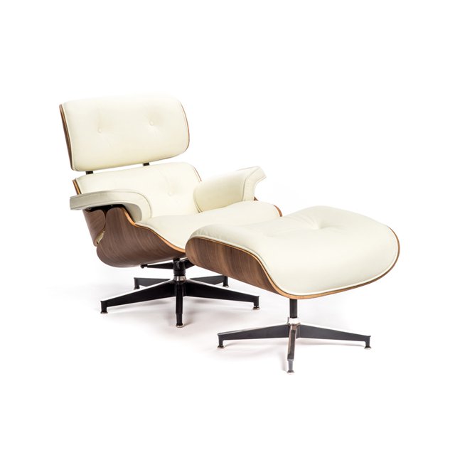 Charles Mid-century Top Grain Leather Lounge Chair & Ottoman Set